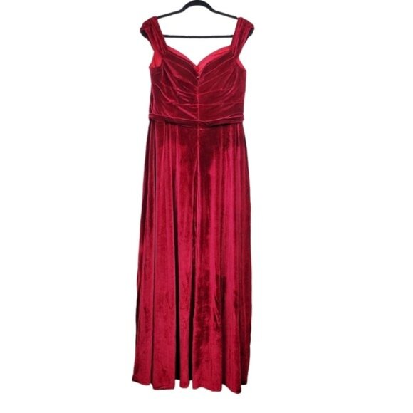 JJs House Womens Burgundy Red Velvet Pleated Side Slit Gown Dress Size 16 NWT - Picture 4 of 8